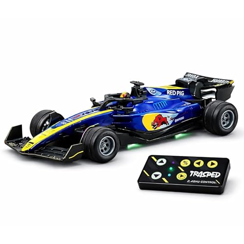 Image of PLUSPOINT 1:64 Die-cast Metal F1 RC Mini Racing car with LED Lights | 2.4GHz Remote Control Car | 3 Speed Adjustable, USB Rechargeable Alloy RC Car for Kids & Adults Indoor /Outdoor Racing