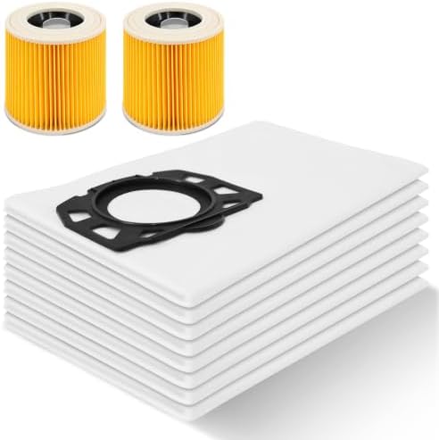 8 Staubsaugerbeutel und 2 Filter für Kärcher WD3/ MV3/ SE 4001/ SE 4002 | Beutel KFI 357 und Filterset für Kärcher KWD3, WD3.200-WD3.800 M, A 2200-A 2699 Staubsauger, 6.414-552.0 &
