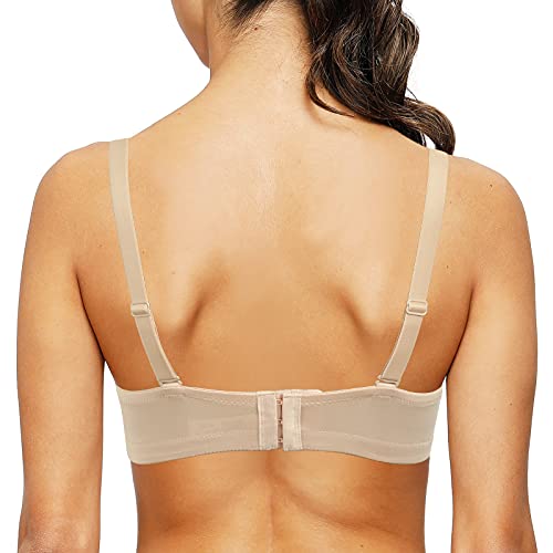 Upushall Women's Deep Plunge V Bra Push Up Padded Low Cut Multiway Convertible Underwire Bras With Clear Strap Beige40D #TOP2