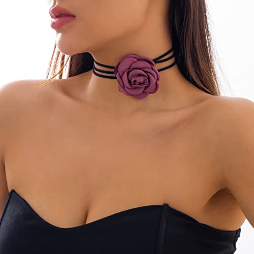 Idutey Flower Choker Necklace Velvet Big Rose Flower Necklace Bean Paste Red Floral Choker - Exquisite Design For Nightclubs, Parties, And Everyday Wear For Women And Girls #TOP3