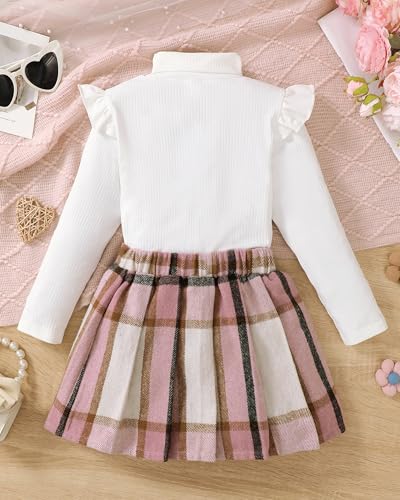 Image of Toddler Girl Clothes Fall Winter Girls Clothing Set Long Sleeve T-Shirt Tops & Plaid Mini Skirts Dress 2Pcs Outfits