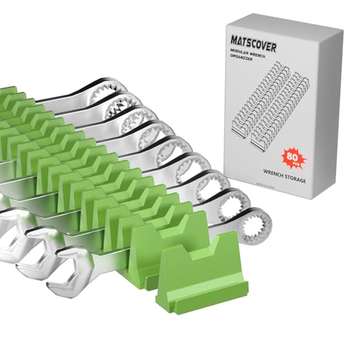80PCS Modular Wrench Organizer Wrench Holder - Wrench Tool Organizers for Tool Drawer Storage, Wrench Storage Set with Metric & SAE Label, Wrench Rack Tool Gift for Professional Mechanics Men, Green