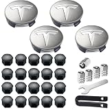 Radkappen Set Kompatibel mit Tesla Model 3 / Model Y, 4 Nabenkappen + 20 Radmutterkappen, Radnaben-Mittelabdeckungen Radmutterkappen, Radkappen-Kit mit Tesla-Logo - Silbergrau