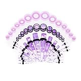 Memsion Ear Stretching Kit 50 Pieces Earrings 14Gauges-00Gauges Earrings Acrylic Tapers Plugs Silicone Tunnels Ear Gauges Expander Set Body Piercing Kit Piercing Jewelry Marble Purple Color