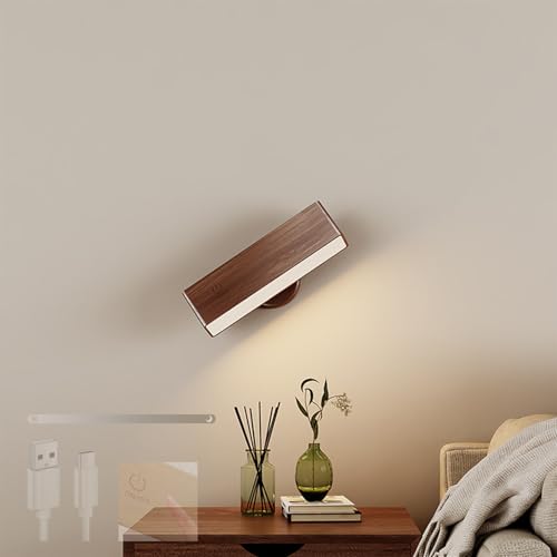 Luz de pared para dormitorio en madera oscura ideal para leer en la cama con batería USB