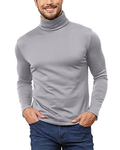 Hoefirm Men's Polar Neck Pullover Basic Warm Tops Turtleneck Knit Jumper Slim Fit Sweater Funnel Cotton Wool Grey XL