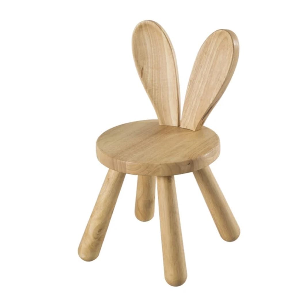 Chaise Enfant NICITA En Bois Massif - Tabouret Avec Dossier Animaux (Lapin)