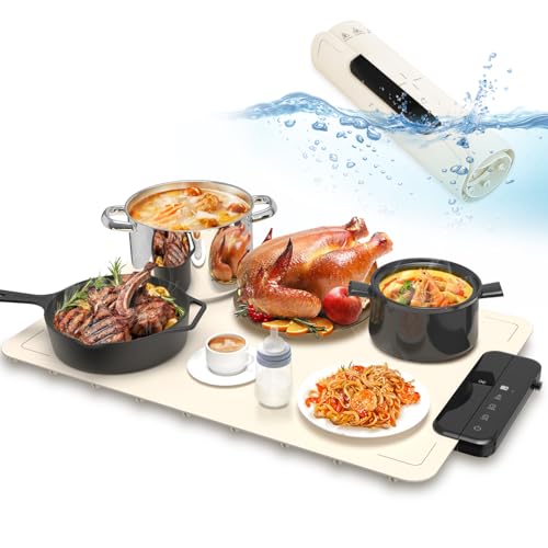 ZAPLIT Plaque de réchauffage alimentaire électrique en silicone pour plats | 6 niveaux de température (40–100°C), minuteur & verrouillage pour enfants | Tapis thermique portable pour buffet, fête