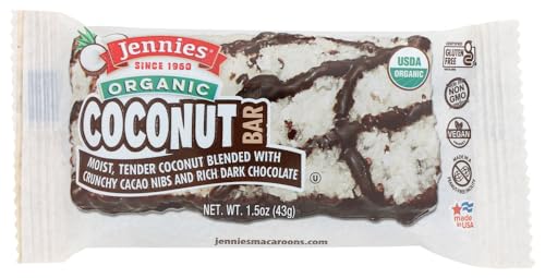Jennies Raw Organic Coconut Bar Cacao Pow Cacao Nibs and Chocolate, Gluten Free, Non-GMO, Peanut Free, 1.5 Ounce (Pack of 12)