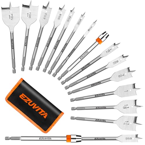 EZUVITA 14-Piece Spade Drill Bit Set, Full Sizes 1/4