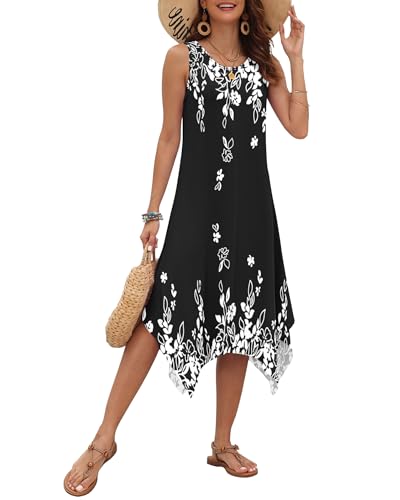 Image of AUSELILY Women's Summer Dresses Casual Sleeveless Midi Tank Beach Dress | Women's Asymmetrical Hem Sundress with Side Pockets, Great for Beach, Vacation & Daily Wear