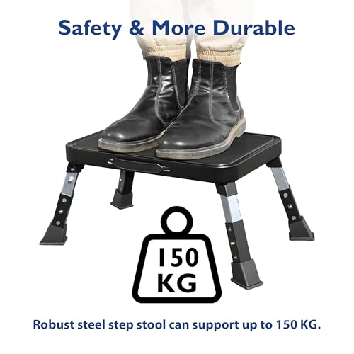 BONTEC 3-stufig höhenverstellbarer klappbarer Tritthocker mit rutschfester Plattform und Gummifüßen, tragbare Leiter für Erwachsene, Senioren und Kinder, max. 150 kg, faltbar, ideal für Küche und Büro