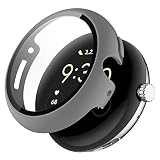 Google Pixel Watch 2/Pixel Watch 1 用 ケース 保護 ガラスフィルム 一体型 PC+TPE材質 二重構造 全面保護 超薄型 高耐久 装着簡単 耐衝撃 高透過率 指紋防止 傷防止 カバー (グレー)