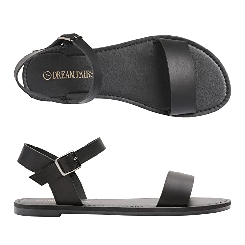 Dream Pairs HOBOO-NEW-ALL BLACK-SZ-08 Women'S Cute Open Toes One Band Ankle Strap Flexible Summer Flat Sandals,Size 8,All/Black,Hoboo-New thumb #1