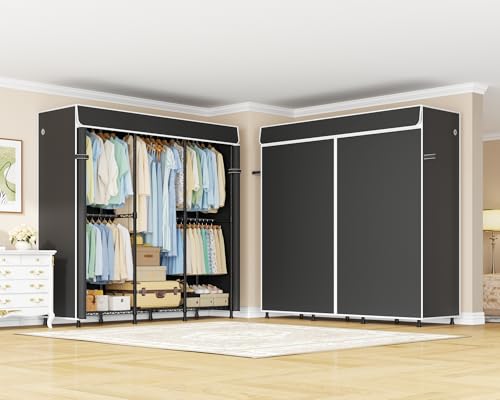 ULIFHOME E14C Heavy Duty Closet Organizer System,Freestanding Clothing Racks for Hanging Clothes,Adjustable Garment Rack 58" W × 16" D × 77" H Hold 860 lbs,Black Rack with Black Dustproof Cover - Image 7