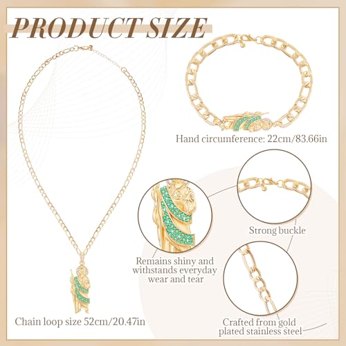 2 Pcs Gold Plated Green San Judas Tadeo Necklace and Bracelet Set Stainless Steel San Judas Cadena Oro Laminado Pendant Saint Jude Bracelet Necklace2