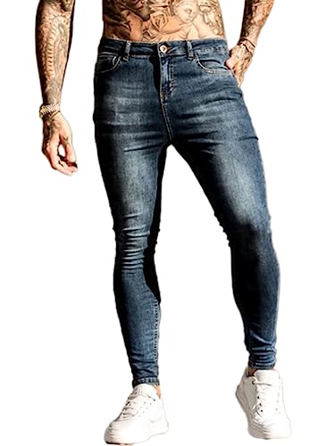 Osheoiso Vaqueros Rasgados de Hombre Skinny Denim Jeans Hip Hop Slim Fit Pantalone Casuales Elasticos Agujero Pantalón Largo Hombre Vaqueros Ajustados H Azul Oscuro M