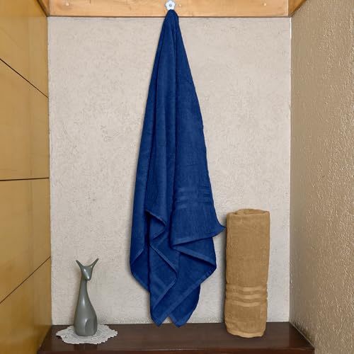 Image of Divine Casa 100% Cotton Bath Towel Set of 2, 550 GSM Ultra Soft Highly Absorbent Thick Towels, Large 75 x 150 cm, Blue & Beige Combo