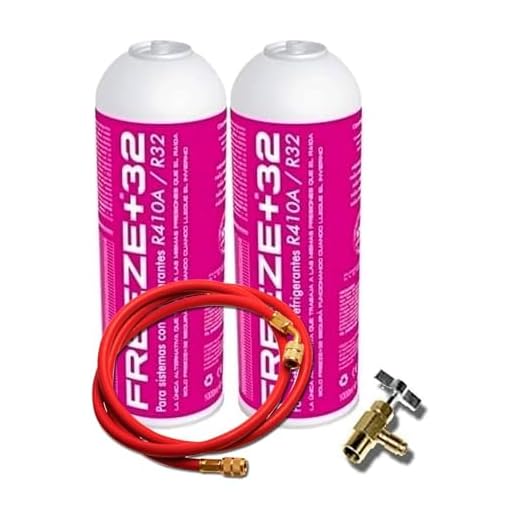 KIT Genérico Gas Refrigerante Freeze Orgánico +32 (2 Botellas 350Gr + Válvula Sustituto R32, R410A. + Manguera de Carga) - Gas Aire Acondicionado Coche, Gas R32 Para Aire Acondicionado, Refrigerante R