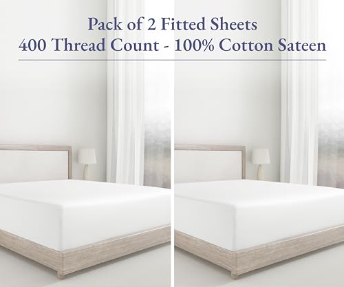 California Design Den 2 Twin XL Fitted Sheets, 400 Thread Count 100% Cotton Sateen Fitted Sheets, Twin XL Size Fitted Sheet with Deep Pockets - Ivory (Pale Tone)