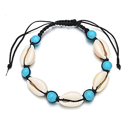 El Regalo Bohemian Cowrie Beads Shell Adjustable Bracelets cum Anklets for Girls & Women (Turquoise) (B08X1ZFGDZ) Amazon Price History, Amazon Price Tracker