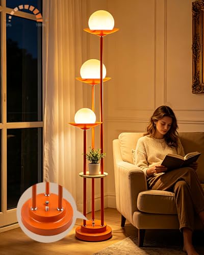 Lightdot 3-Globe Floor Lamp with Table, Modern Orange Floor Lamps Dimmable