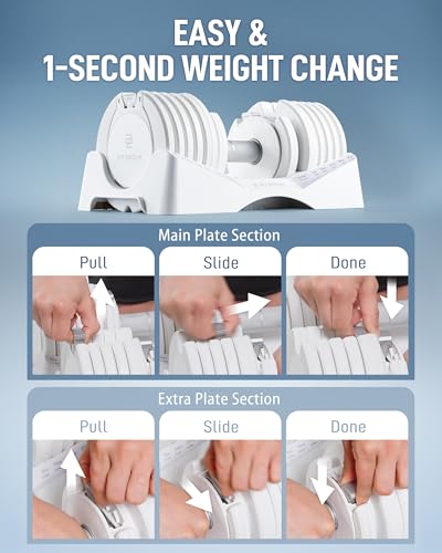 Image of BYZOOM FITNESS Pure Series Adjustable Dumbbell - 12.5 /25 /27.5 /50 /55 /75lb - ONE UNIT OR PAIR(check QTY before purchase) - 5-in-1 / 10-in-1 / 15-in-1 / 21-in-1 Flexible Hand Weights for Home Apartment Garage Gym, Strength Training & Fitness Workouts, White OR Black