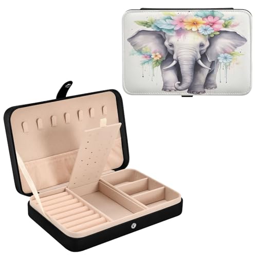 Haskirky Elephant Jewelry Box Portable PU Leather Travel Jewelry Organize for Women Jewelry Storage Display Holder for Ring, Necklace, Earring