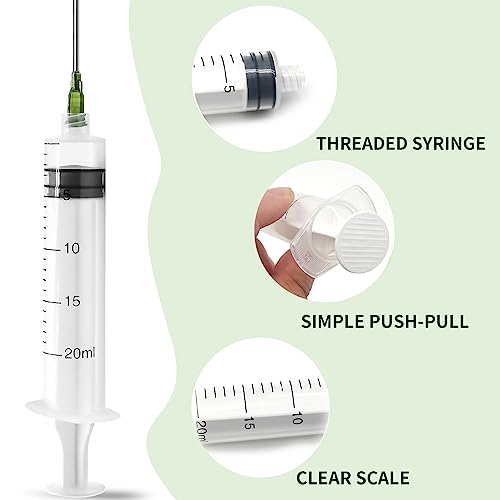 5 Stück Spritze Luer Lock 20ML, Kunststoff Spritze, Plastikspritze Set mit 14G Blunt Dispensing Nadel und Kappe, Kunststoffspritze mit Messung, Fütterungsspritze für Dispensieren