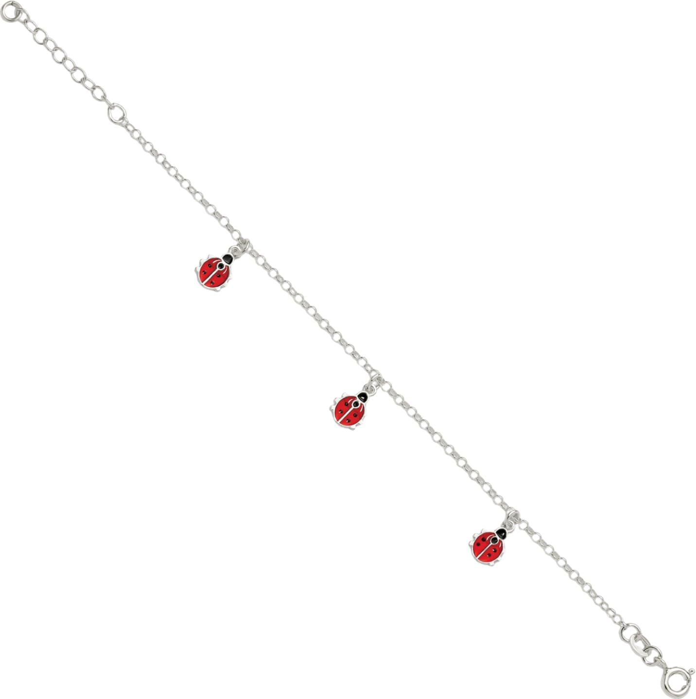 IceCarats 925 Sterling Silver 2mm Thin Rolo Chain Ladybug Charm Bracelet 6 Plus 1 inch Polished For Her