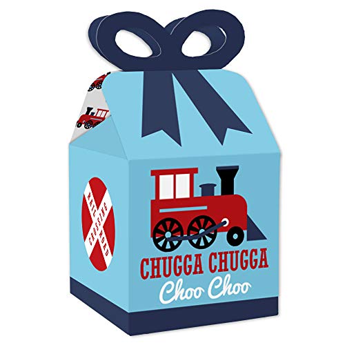 Railroad Party Crossing Square Favor Gift Boxes - Bow Boxes - Set of 12