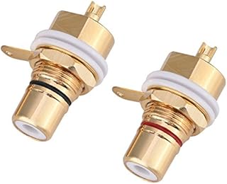 Tosuny RCA Socket, 2 Pcs Copper RCA Jack Female Chassis Connector for Amplifiers, Solder type, RCA Panel Female Mounting Gold Plated Terminal Socket Audio Connector