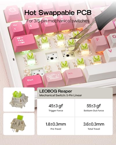 Image of EPOMAKER X Aula F75 MAX Mechanical Gaming Keyboard 75% with TFT Screen and Rotary, Gasket Hot-Swap Gaming Keyboard Wireless for PC /Mac /Linux, QWERTY US Layout (White Pink, Reaper Switch)