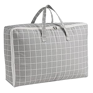 Grote opbergtas met versterkt handvat en rits wasbare katoenen en linnen handtas geurloze opbergtas voor het opbergen van dekens kleding quilts etc.