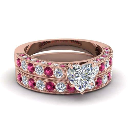 2 Rings His and Hers Couple Rings Bridal Sets Yellow Gold Plated Heart Cz Womens Wedding Ring Sets Tungsten carbide Man Wedding Bands2