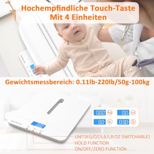 UNICHERRY Babywaage, Multifunktionale Baby Scale mit abnehmbarer Ablage, digitale Babywaage mit Tara- und Haltefunktionen, genaue Messung von Babys, Haustieren und Erwachsenen(Max:100kg) – Produktbild 4