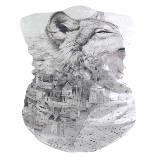 Protection du Visage Partition Musicale de Style surréaliste Wolf Silver Élastique Écharpe Demi-Visage Imprimé Bandana pour Moto Sports 26X30cm