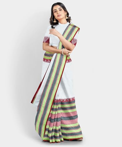 Image of eC ESHA'S COLLECTION Women's Cotton Blend Begumpuri Handloom Saree With Unstitched Running Blouse Piece