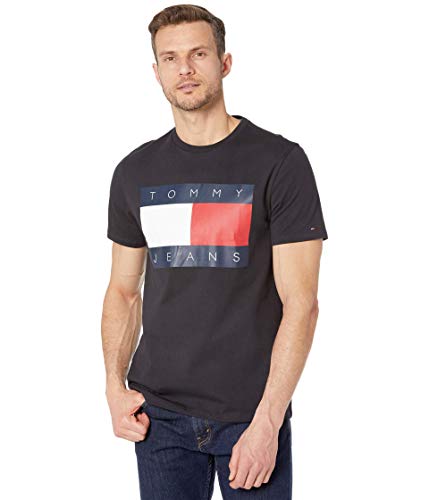 Tommy Hilfiger Mens Short Sleeve Jeans Flag T-Shirt, Jet Black, Small US