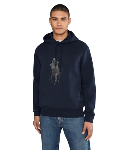 Image of POLO RALPH LAUREN Men's Leather-pony Double-knit Hoodie, Aviator Navy, S