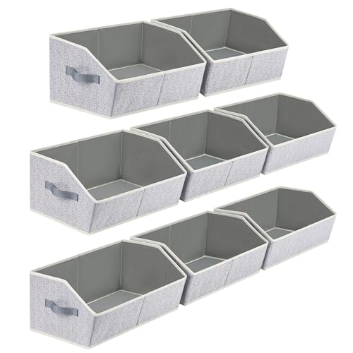 Image of Homsorout Trapezoid Bins for Organization - 8 Pack Storage Cubes, Decorative Fabric Organizer Bins, Large Baskets for Storage, Linen Storage Organizer for Clothes, Books, Home, Light Gray