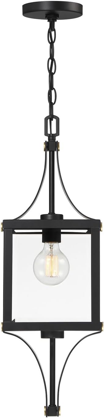 Savoy House Raeburn 25 in. 1-Light Matte Black and Weathered Brushed Brass Pendant Light with Clear Beveled Glass 5-475-144