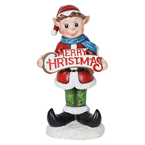 Exhart Merry Christmas Led Elf Statue, Battery Timer, Indoor/Out Resin, Holiday Decor, 8”X6”X14.5 #TOP1
