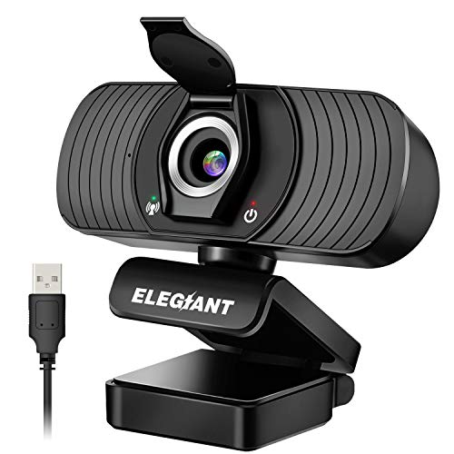 ELEGIANT Webcam Cámara Web 1080P HD PC Cámara de Ordenador con Micrófono y Cubierta de privacidad Cámara para Skype FaceTime Youtube Estudio en Línea Llamada PC para Juegos Ordenador Portátil