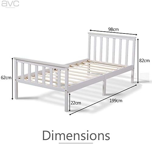 AVC Designs Single Pine Bed Frame 3ft White Wooden Shaker Style Bedroom Furniture (White)