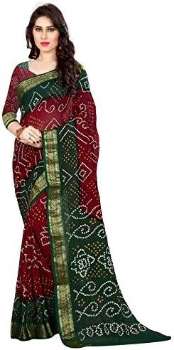 Women's Art Silk Printed Tie And Dye Bandhani Sarees With Blouse Piece Fabric