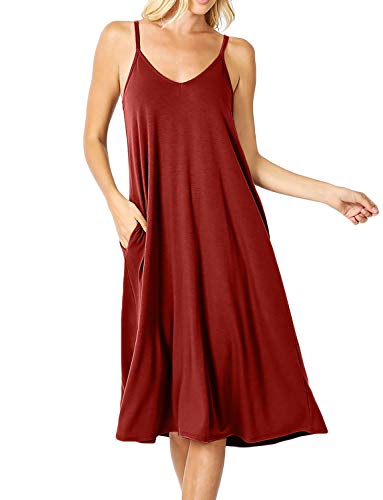 Image of ALLLA Women's Lightweight Flowy Summer Dress - Adjustable Strap Knee Length Dress with Side Pockets. Casual, Beachwear
