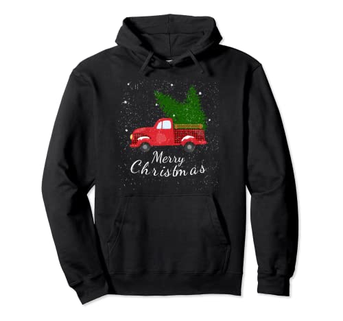 Rústico Retro Farm Car Truck Wagon Navidad Abeto Árbol Nieve Sudadera con Capucha