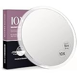 Mavoro 9'' Magnifying Mirror with 3 Strong Suction Cups | 10X Magnification | Portable Travel Makeup & Cosmetic Mirror (10X)