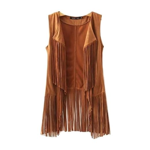 New Tassels Fringe Sleeveless Vest Cardigan Waistcoat Jacket Outwear Tops Khaki
